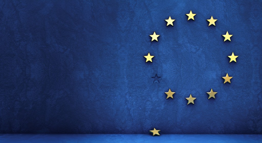 exit from the eurozone: golden star fallen from a blue wall