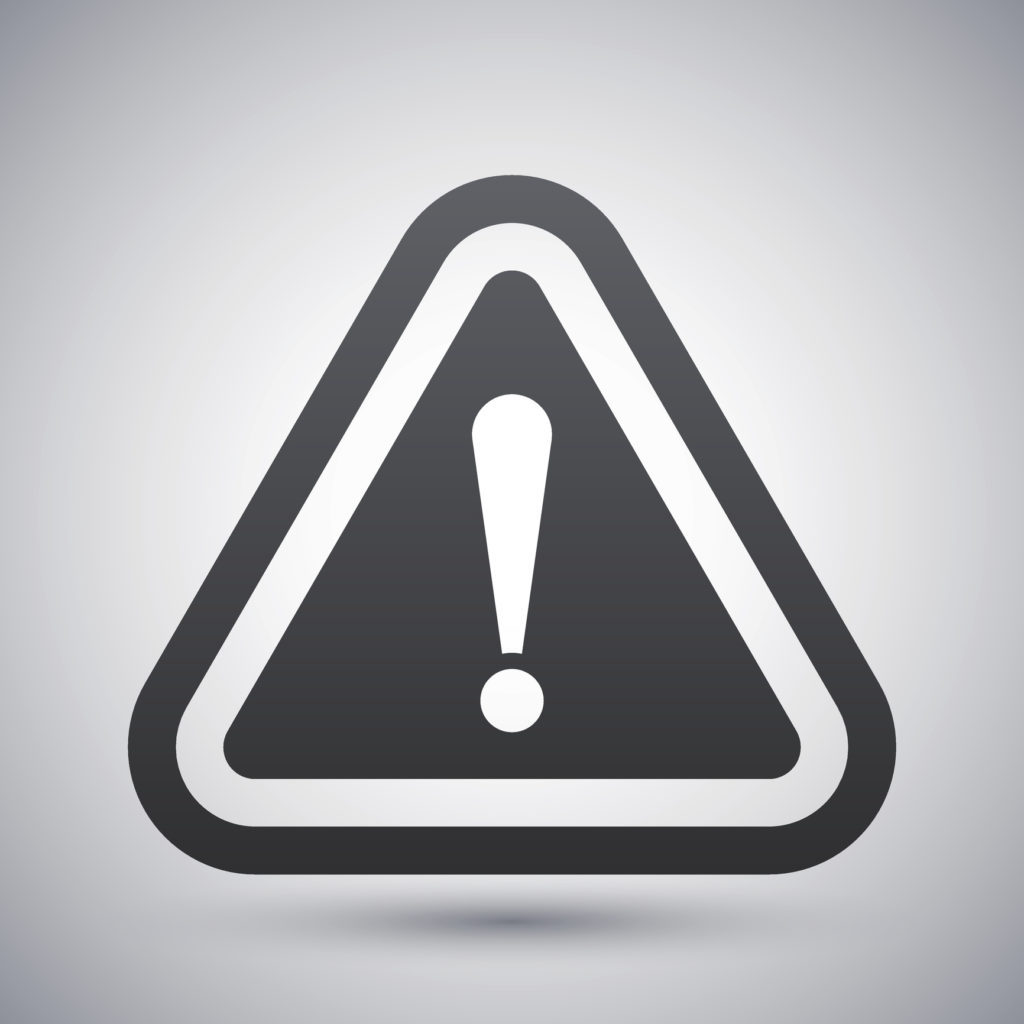 Vector attention sign with exclamation mark icon on a gray background with a shadow