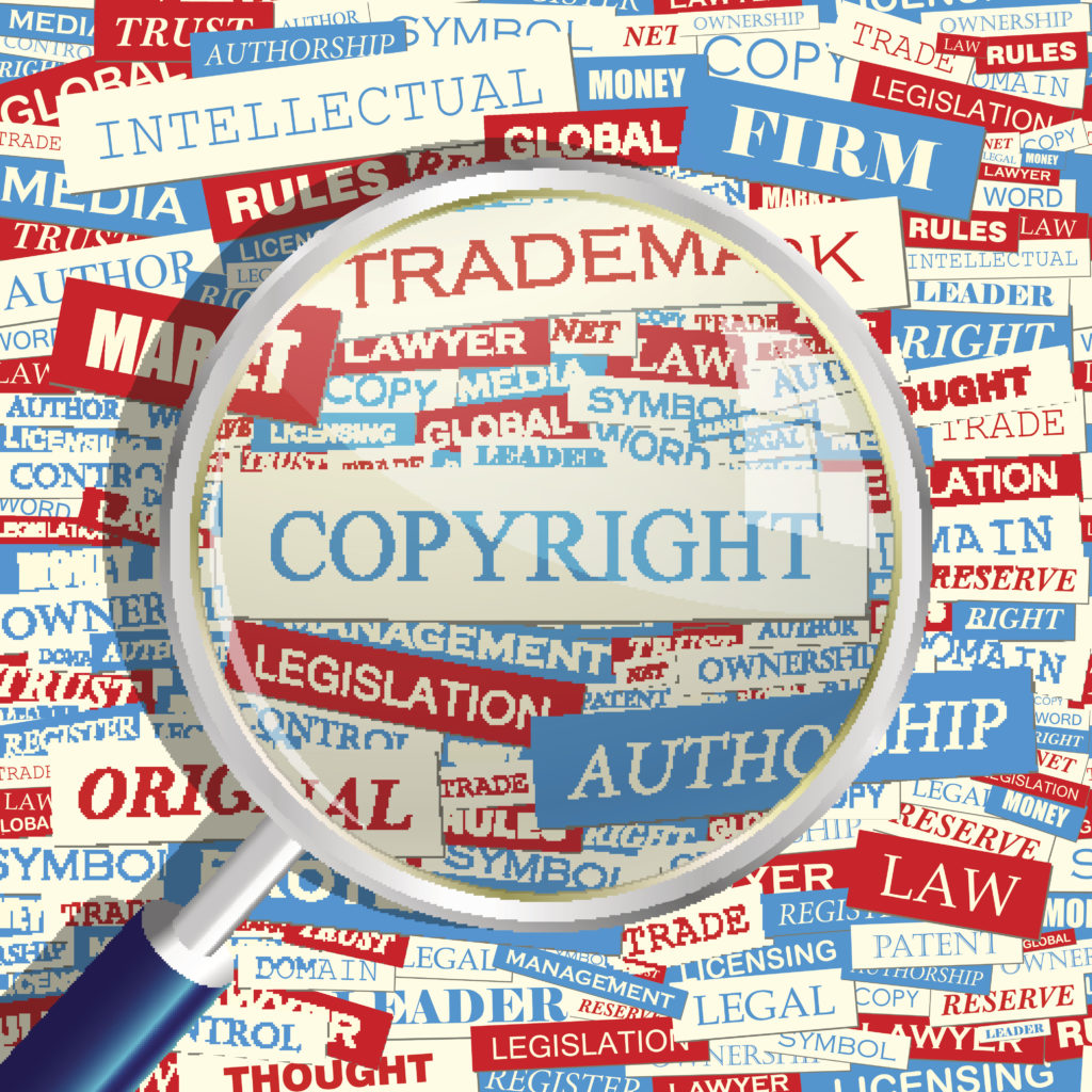 COPYRIGHT. Concept related words in tag cloud. Conceptual info-text graphic. Word collage.