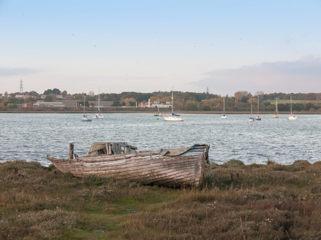 Abandoned boat on the river bed