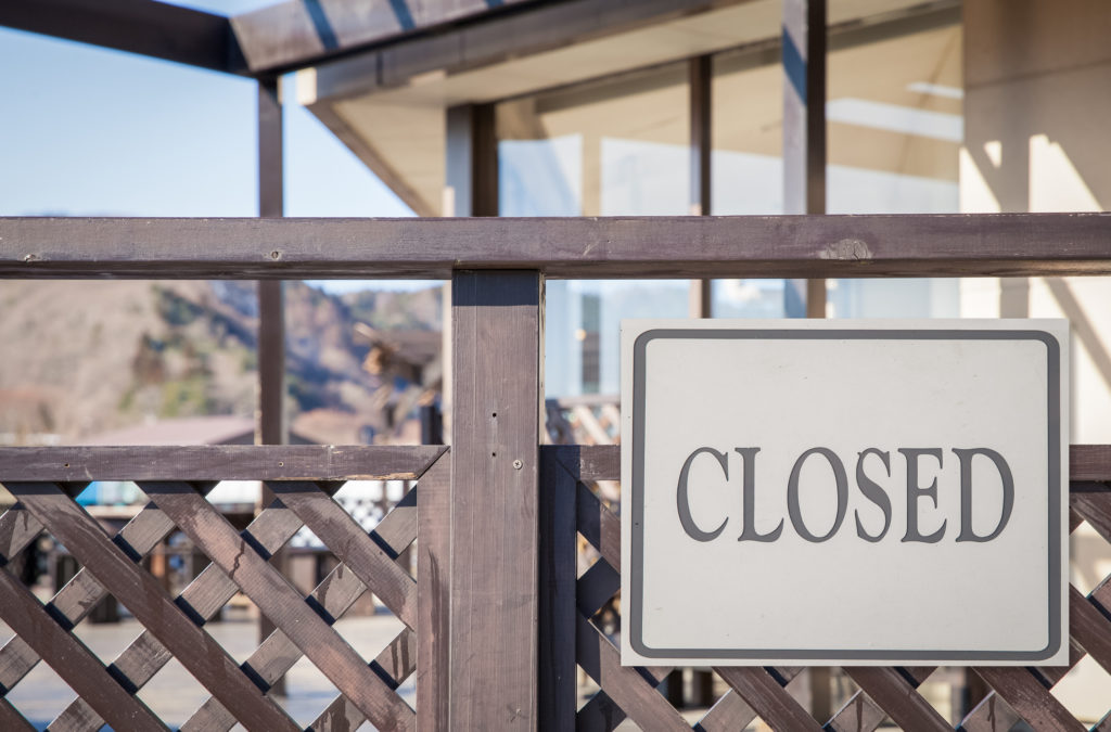 Closed sign board in front of shop