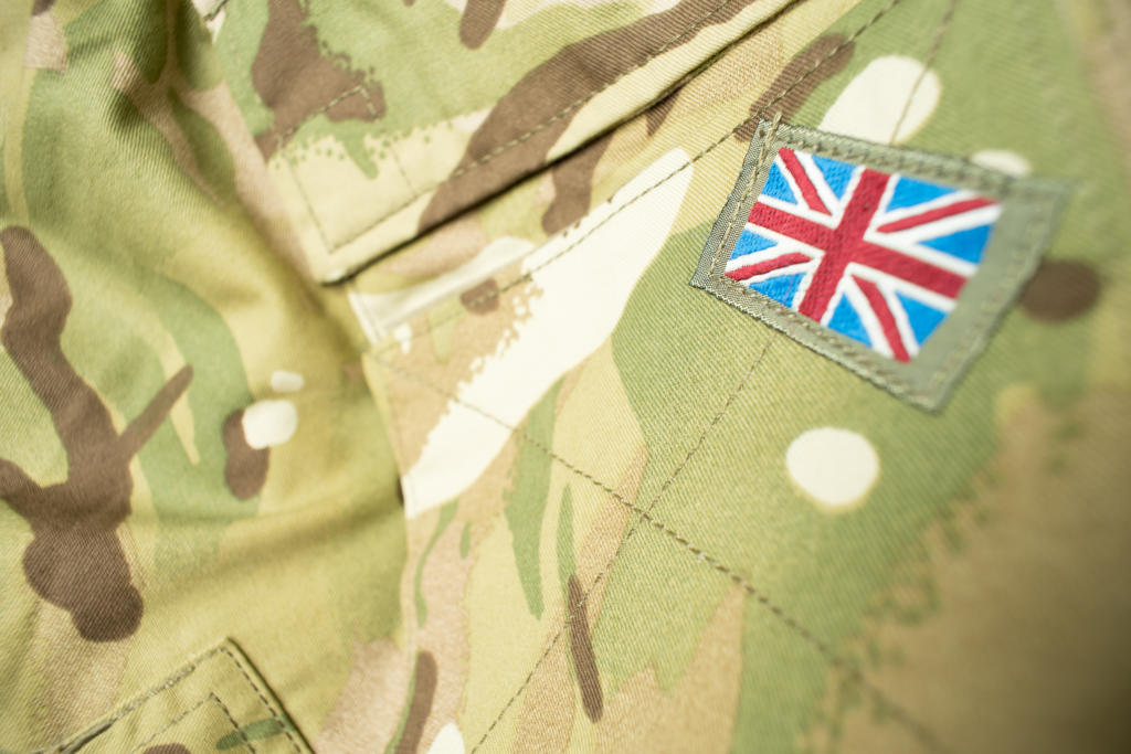 British Union Jack flag on army uniform
