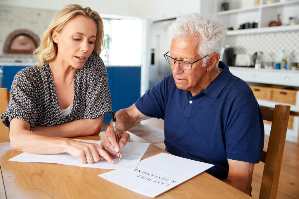 Couple looking through a document