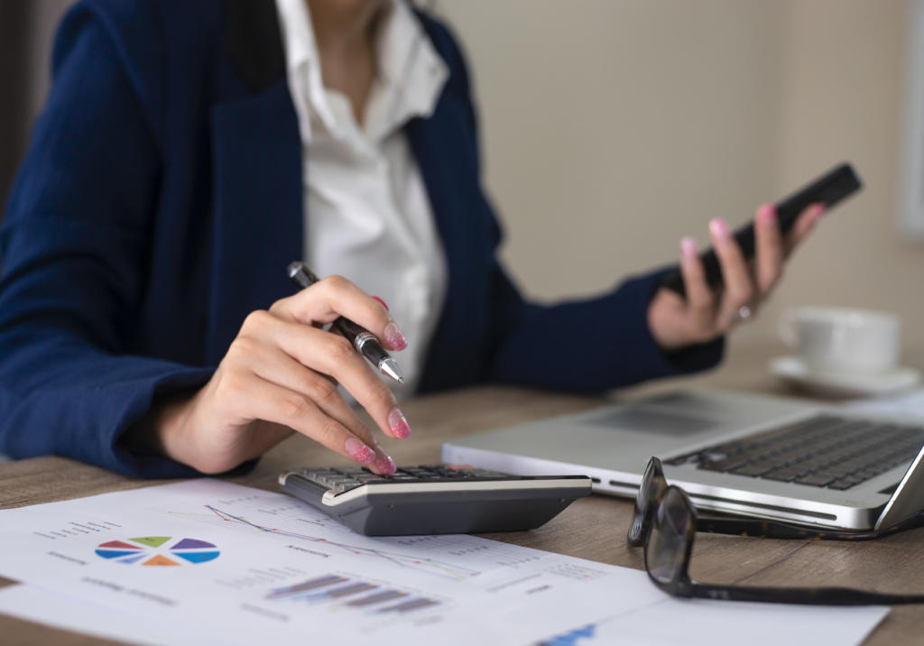 Woman performing accounting tasks at work