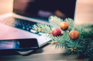 Christmas decoration on a working desk