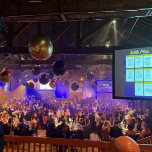 photo from the Modern Law Awards room showing balloons and people eating