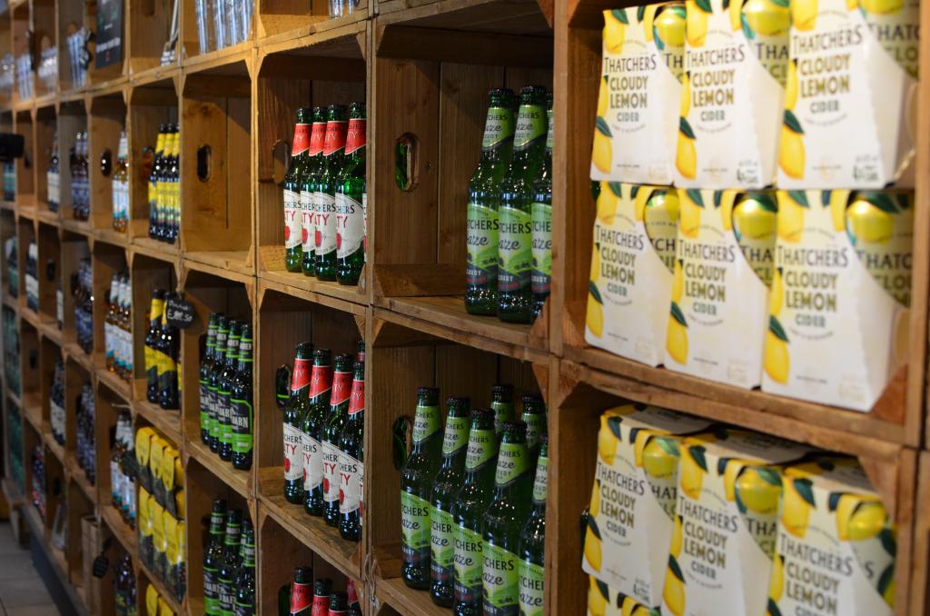 Thatchers cider shelves of their products