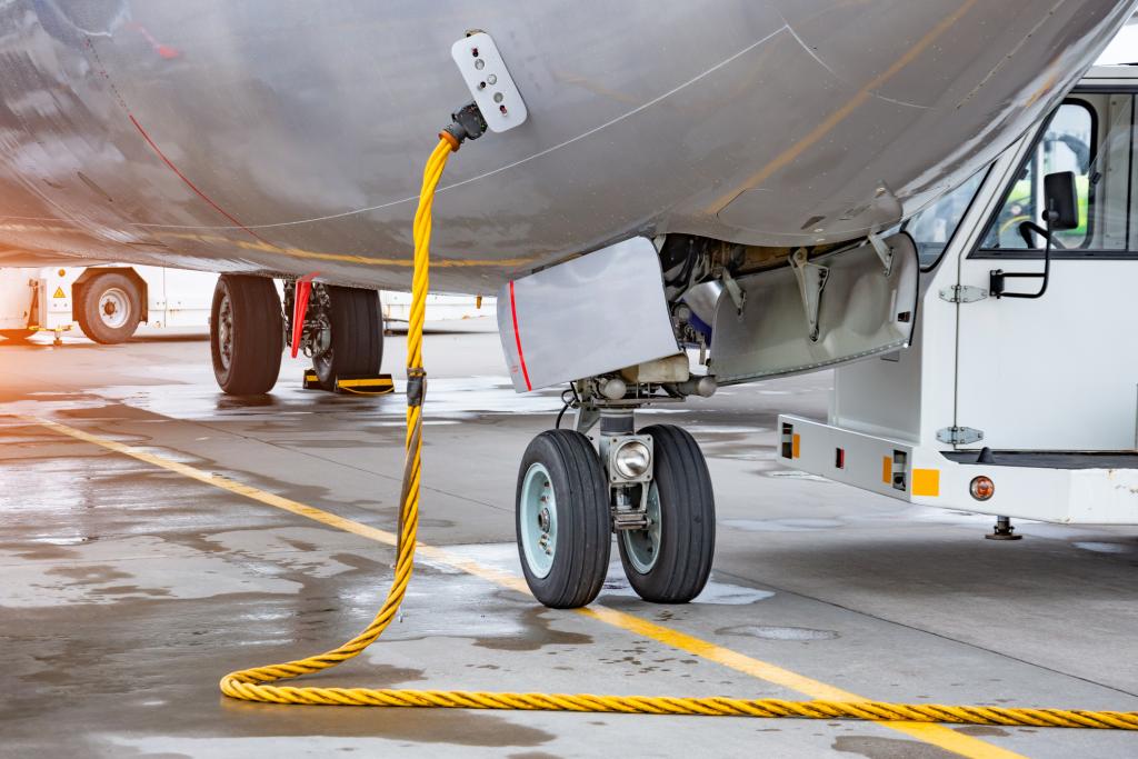 View of the front rack of the chassis, connected to the aircraft after the arrival at the airport of destination.