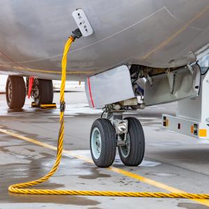 View of the front rack of the chassis, connected to the aircraft after the arrival at the airport of destination.