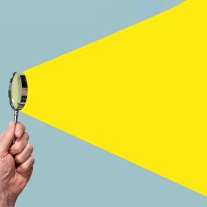 Searching, enlarging with magnifying glass concept banner.