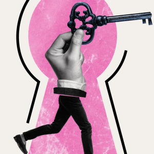 Abstract image of a hand with legs holding a key to suggest holding information needed to unlock an opportunity