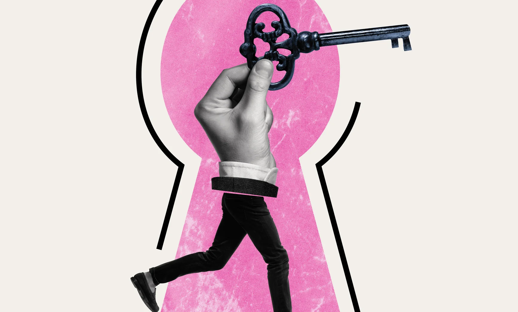 Abstract image of a hand with legs holding a key to suggest holding information needed to unlock an opportunity