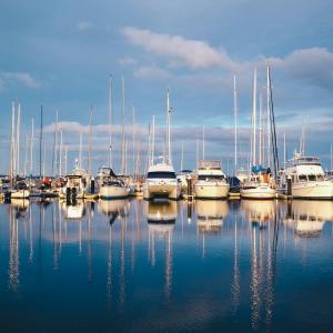 Row of boats and yachts in a marina