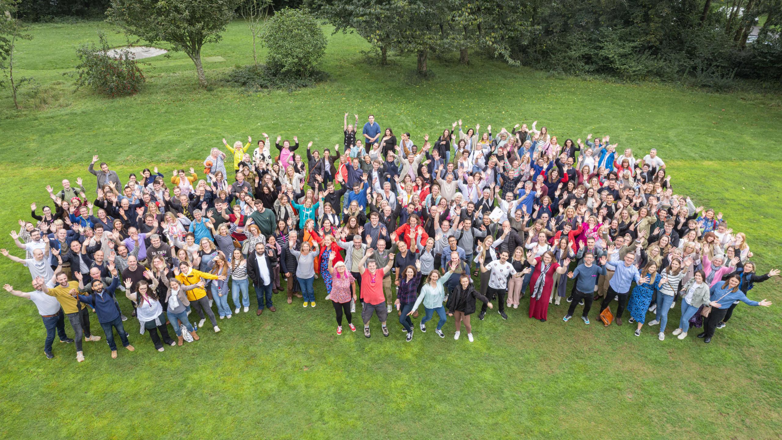 Drone photograph showing all employees at Stephens Scown