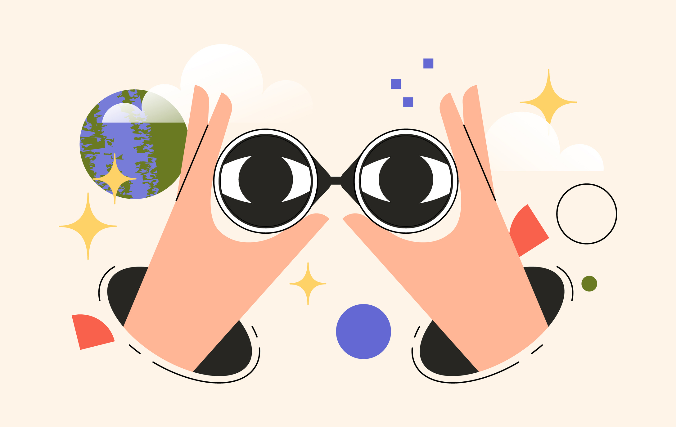 Hands holding binoculars. Concept of search, research or strategy for business.